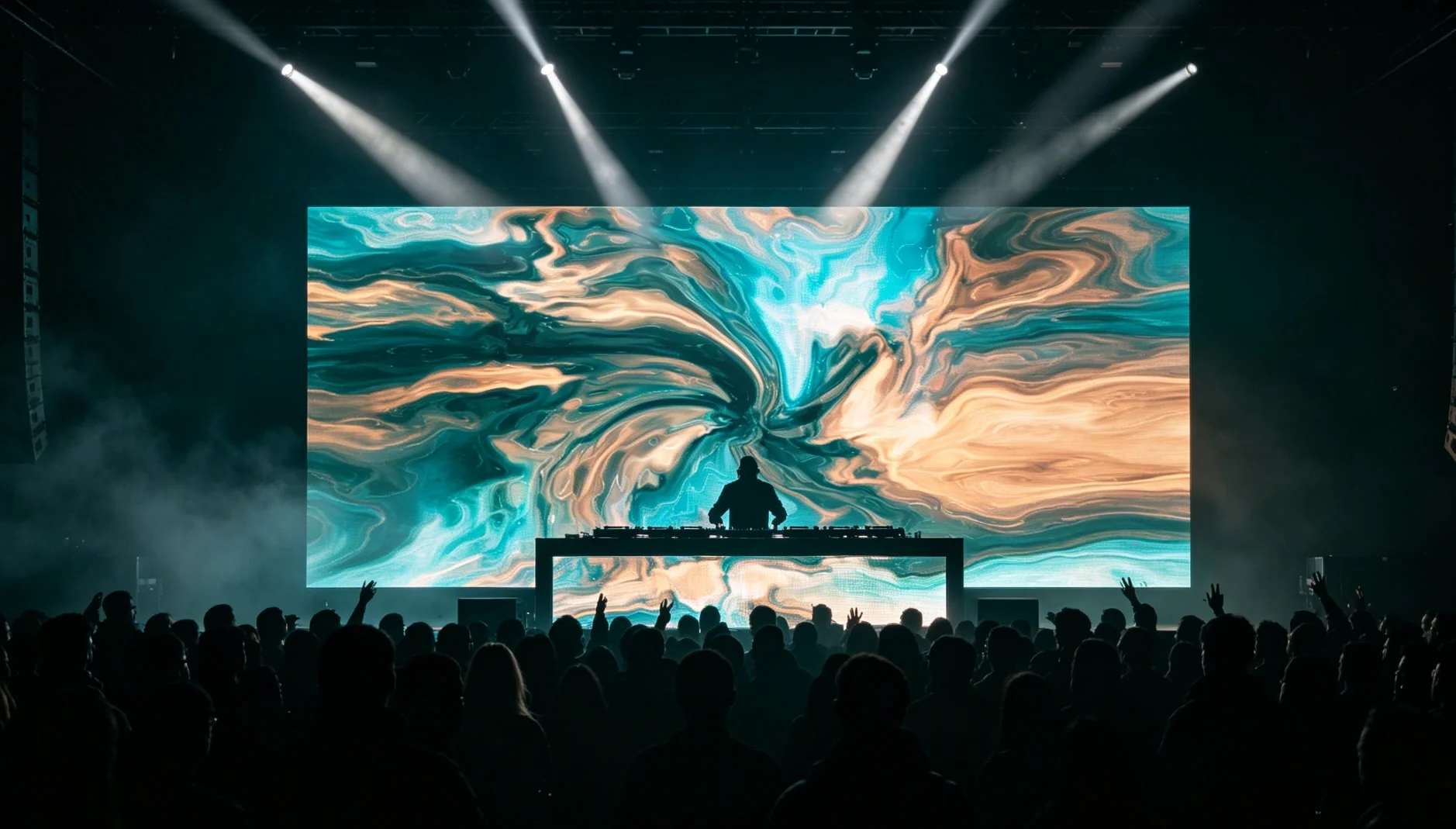 Lumenfold Recursive Tide 数学视觉显示在音乐会舞台大屏上