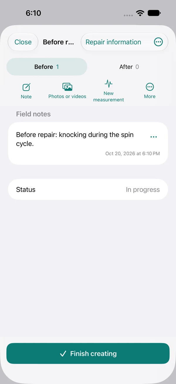 FieldTrace before-repair evidence record